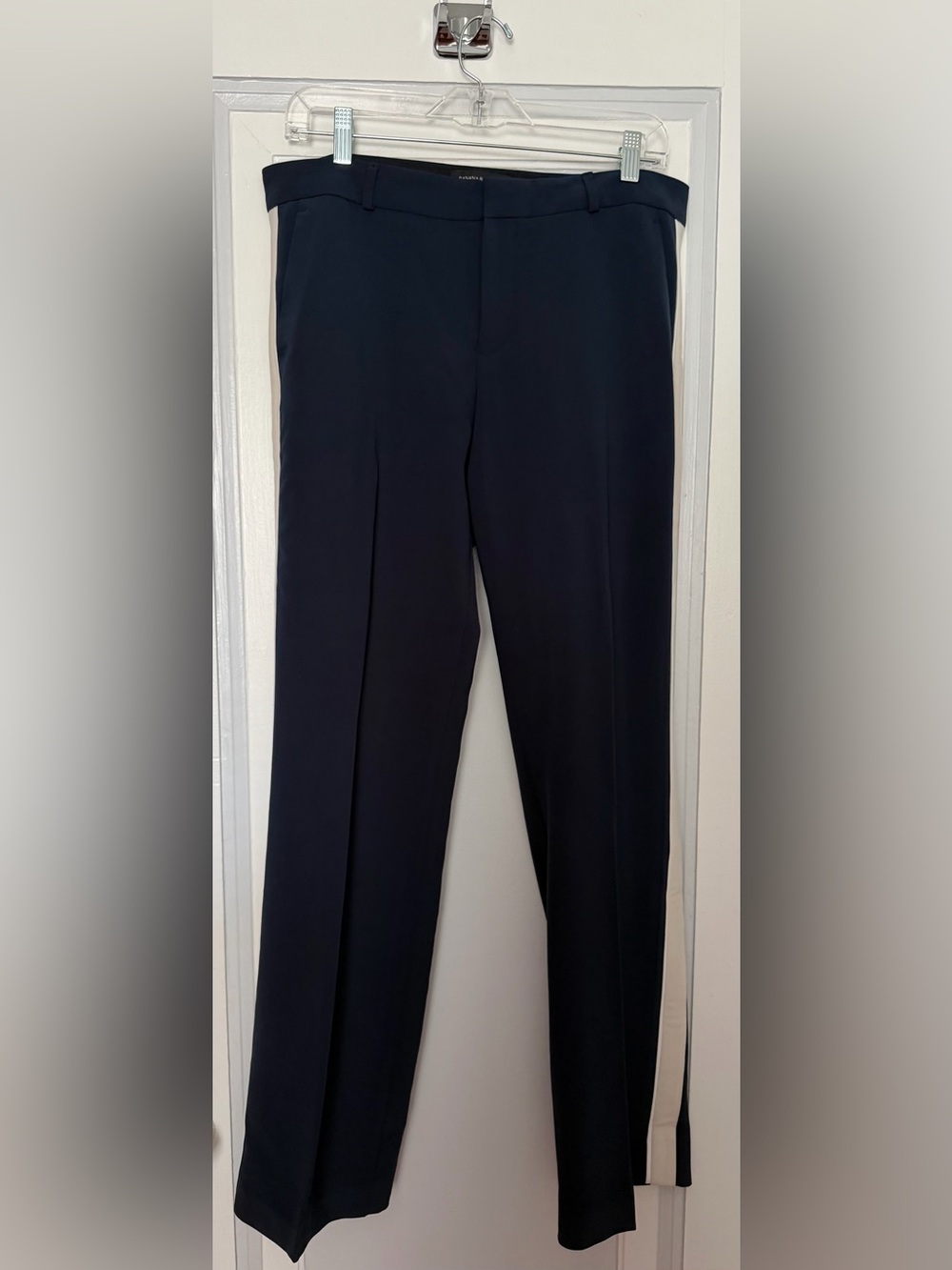 Banana Republic Women’s Navy Dress Pants with White and Tan Side Stripes